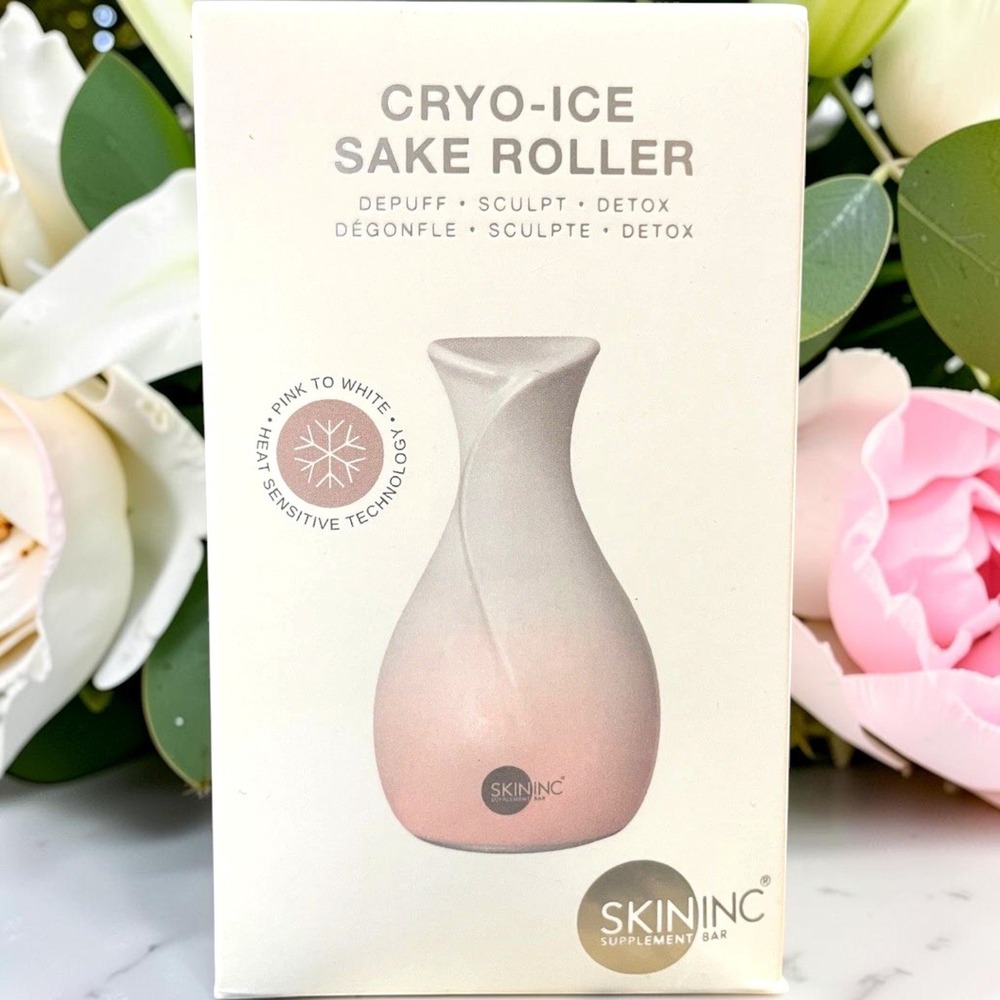New Pink Cryo-Ice Sake Roller Skin Inc Sculpt Gua Sha Detox Contouring Cooling